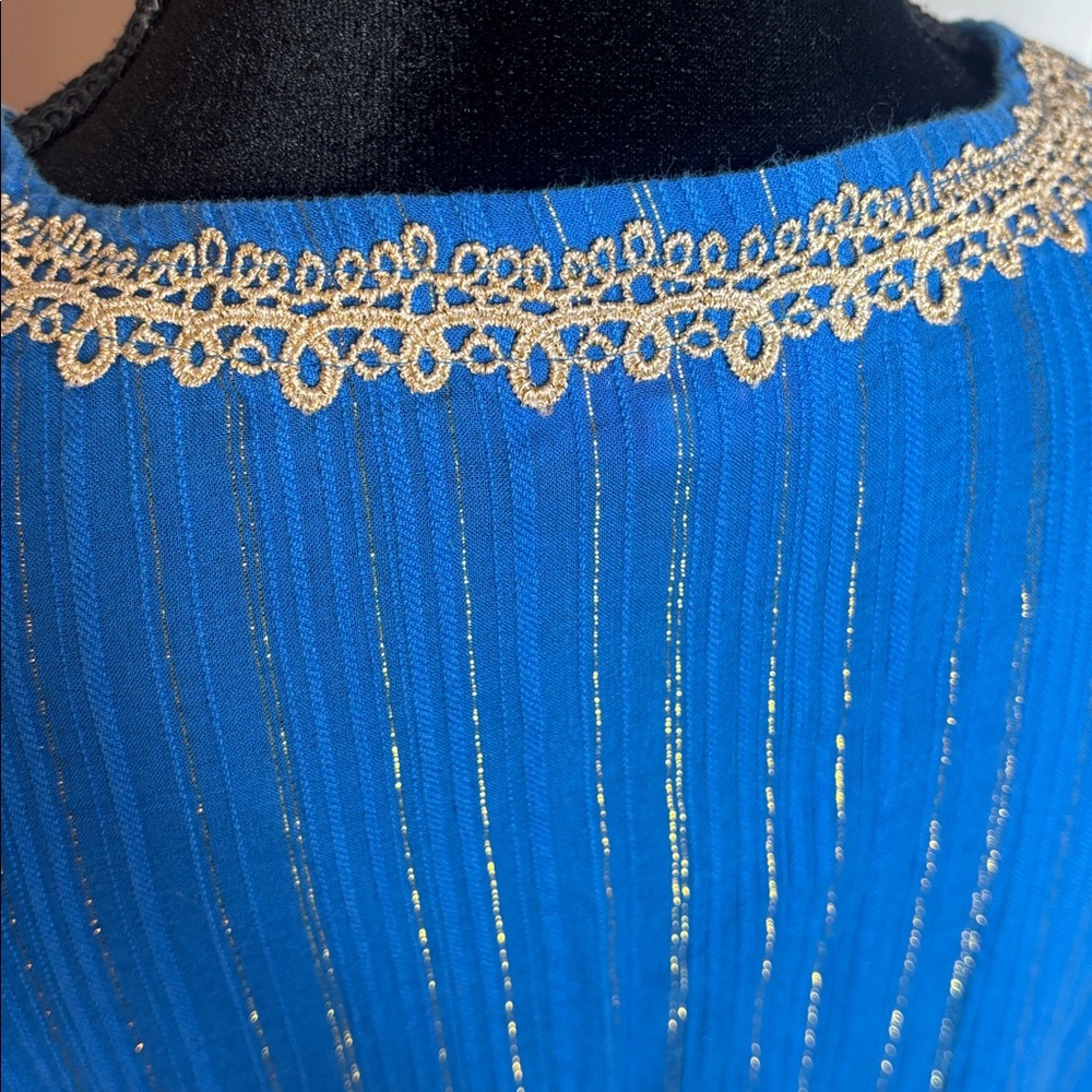 #459 (Lilly Pulitzer) “Esme” Lurex Crinkle Crepe Tunic Dress in Blue & Gold - XL - Picture 11 of 14